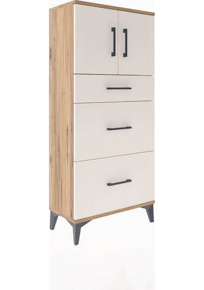 Arges Dolap Tek Raflı 3 Çekmeceli 2 Kapaklı 60x30x134 Çam-aytaşı Çam