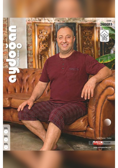 Aydoğan Erkek Dinç Büyük Beden Koton Bordo Bermuda Pijama Takımı 0083 Bordo