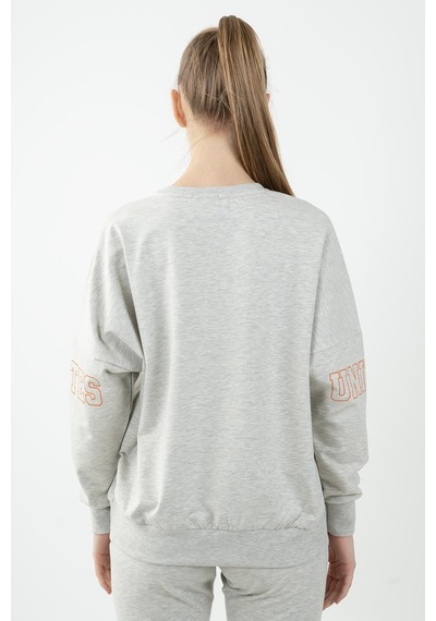 Maraton Sportswear Oversize Kadın Bisiklet Yaka Uzun Kol Basic Ekru Sweatshirt 22168-ekru Ekru
