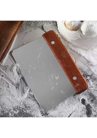 Hamur Spatula Kazıyıcı Şekillendirici Kesici Paslanmaz Çelik Kare 15 Cm Bambu Saplı Çelik Kahverengi Diğer