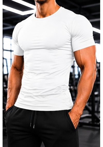 Sapeur Erkek Premium Dar Compression Tişört - Esnek Ve Nefes Alan, Spor & Günlük Tişört Beyaz