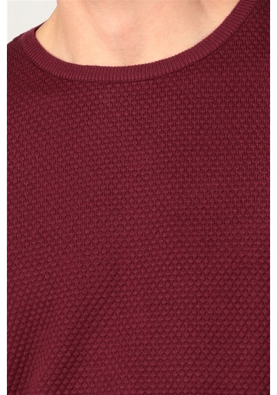 Tudors Erkek Slim Fit Bisiklet Yaka Petek Desenli Bordo Triko Kazak-5566 Bordo