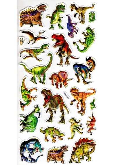 Sticker Kabartmalı Yaldızlı Stiker Çıkartma Etiket Haa041 -23x12 Cm- Vahşi Dinozorlar Çok Renkli