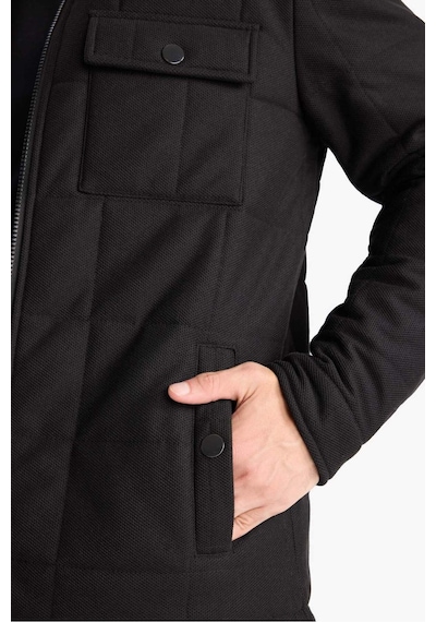 Defacto Slim Fit Dar Kesim Dik Yaka Astarlı Fermuarlı Cepli Kışlık Şişme Penye Mont E7888ax25aubk27 Siyah