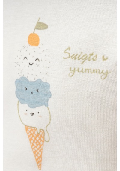 %100 Pamuklu Ice Cream T-shirt Ekru