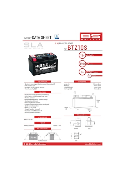 Bs Batery Btz10s-sla ( Yuasa Ytz10s-sla ) Motosiklet Aküsü