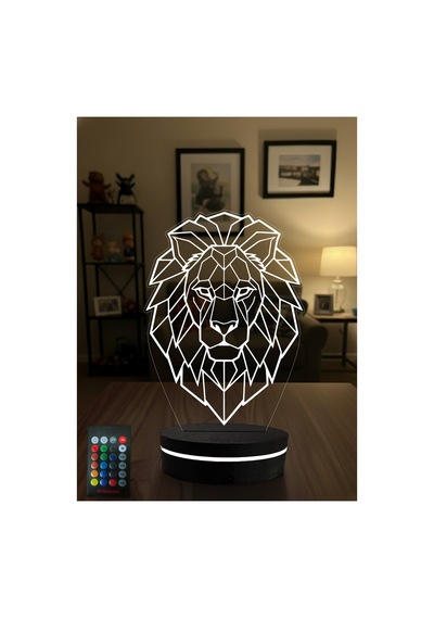 3d Led Aslan Gece Lambası Rgb Renk Değiştiren Kumandalı Dekoratif Masa Lambası Çok Renkli