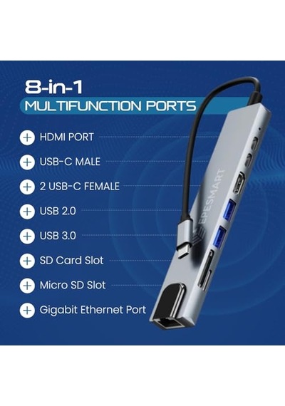 Portları 1 Arada Usb C Hub Adaptörü 4k Hdmı Şarj Cihazı Usb C Bağlantı Noktaları Sd Micro Sd Kart Okuyucular Et