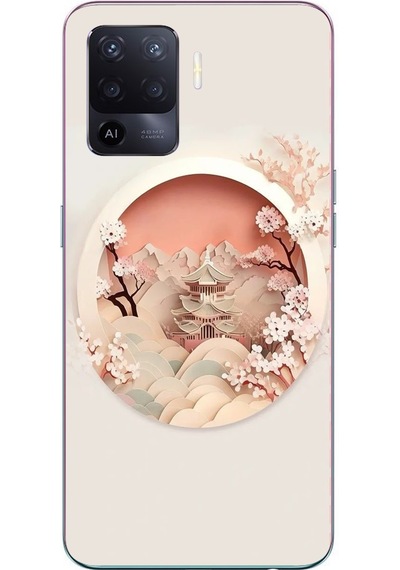 Oppo Reno 5 Lite Uyumlu Manzar Retro Yuvarlak Baskılı Silikon Kılıf Renkli
