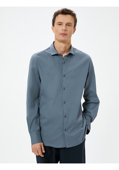 Koton Basic Gömlek Slim Fit Yarım İtalyan Yaka Düğmeli Antrasit 4sam60170hw Koton Basic Gömlek Slim Fit Yarım İtalyan Yaka Düğmeli Antrasit 4sam60170hw