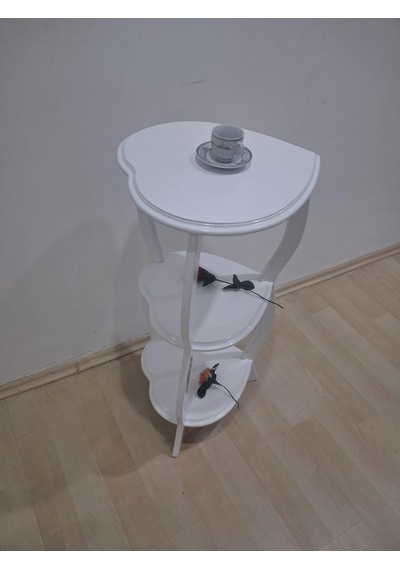 Çiçeklik Fiskos 90679 Çiçeklik Kalpli Model Mdf Parlak Ahşap Ayak Parlak Beyaz