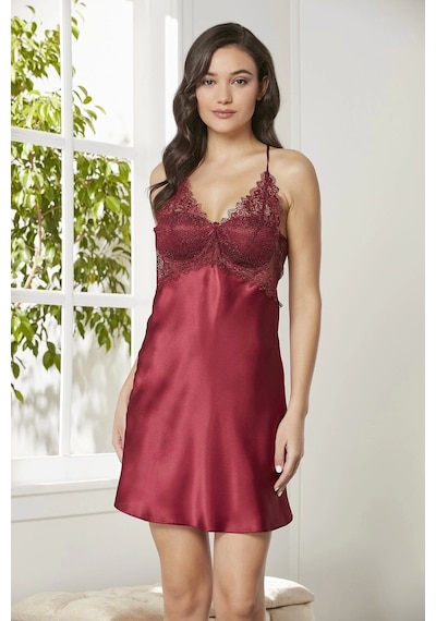 Pierre Cardin 6040 Kısa Gecelikli 6'lı İpek Set Bordo