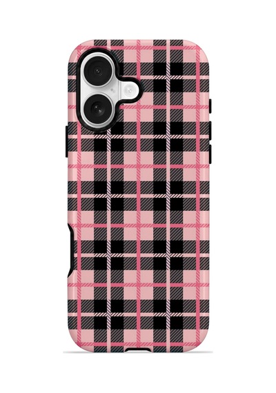 Velvoria Valestra Pembe Siyah Ekose Apple iPhone Uyumlu 16 Magsafe Koruma Kılıfı Valestra Magline - Pembe Siyah Ekose