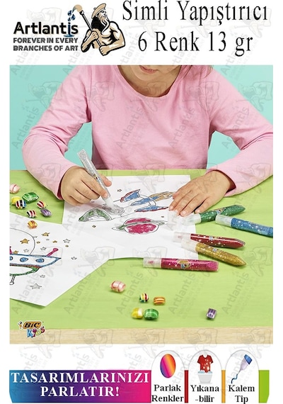 Simli Yapıştırıcı 6 Renk 13gr 1 Paket Bubu Simli Uhu 6 Lı Anasınıfı Kreş Süsleme Etkinlik Yıkanabilir Zararsız