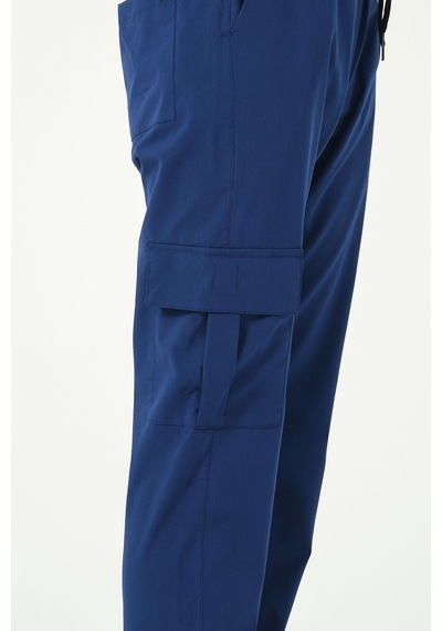 Saks Mavi Likralı Kargo Cep Jogger Paça Doktor Hemşire Forması Tek Alt Unisex