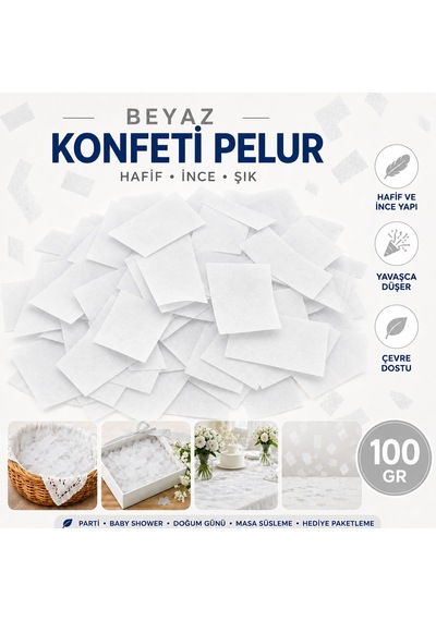 Beyaz Konfeti Pelur 100 Gr, Parti, Düğün Süsü, Masa Süsleme Ve Hediye Paketi Dolgusu Tüm Yaşlar