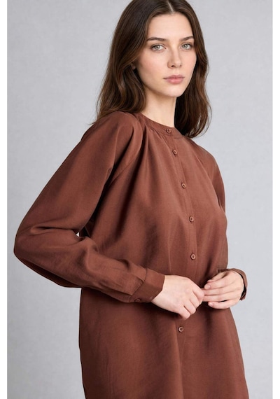 Defacto Relax Fıt Modal Uzun Kollu Kahverengi Tunik H5279ax26smbn317 Kahve-bn317