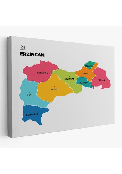 Erzincan İli Ve İlçeler Haritası Dekoratif Kanvas Tablo 1333 150 X 85