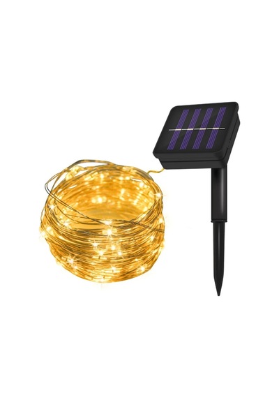 Solar 100led Işık Ev Parti Perde Süsü Aksesuarı Noel Yılbaşı Ağacı Işığı 12m Güneş Enerjili Sarı