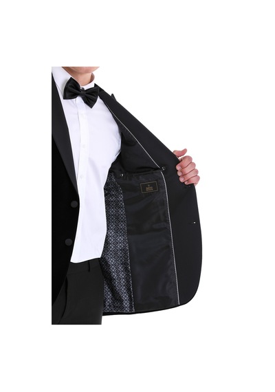 Hatemoğlu Siyah Slim Fit Düz Sivri Yaka Kadife Klasik Damatlık Siyah