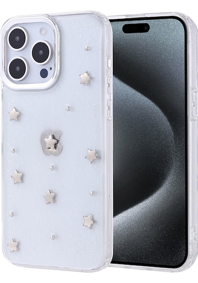 Apple Uyumlu iPhone 15 Pro Max Kılıf Airbag Tasarımlı Simli Şeffaf Zore Kutup Kapak Yıldız