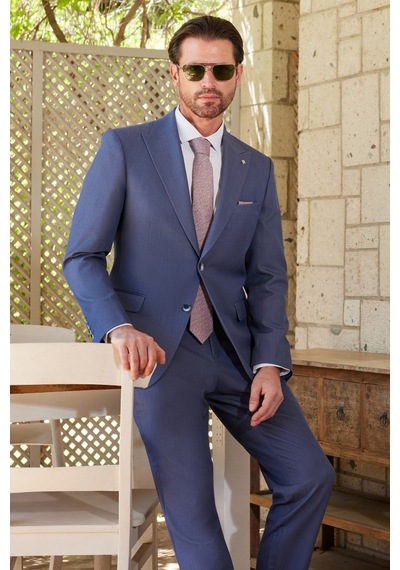 İmza İndigo Kırlangıç Yaka 6 Drop Slim Fit Tam Astar Esnek Takım Elbise 1001260174 Indigo