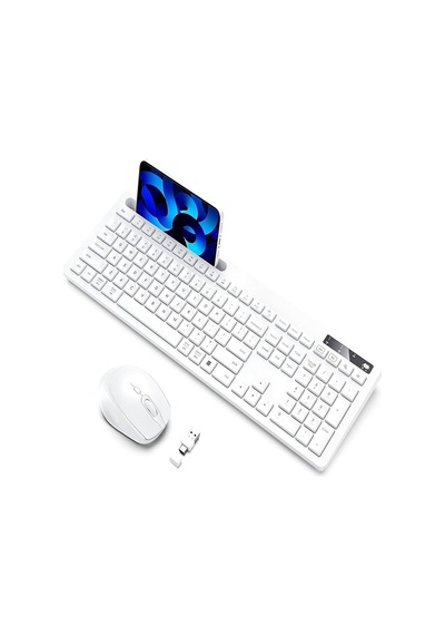 Vivefox Kablosuz Klavye Ve Mouse - Telefon Tutuculu Usb Type-c - Beyaz-66131