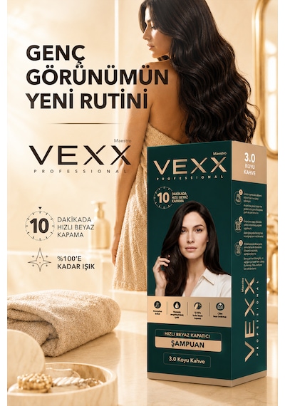 Vexx Professional Beyaz Kapatıcı Pratik Boya Şampuan Koyu Kahve 3.0 Amonyaksız Formül 300 Ml.