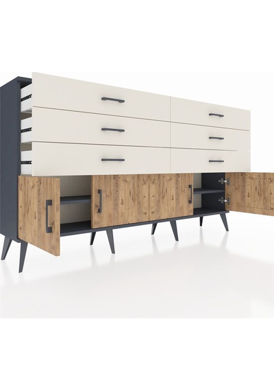 Arges Konsol 2 Raflı 6 Çekmeceli 4 Kapaklı 176x30x99 Antrasit-çam Antrasit-çam/aytaşı Arges Konsol 2 Raflı 6 Çekmeceli 4 Kapaklı 176x30x99 Antrasit-çam Antrasit-çam/aytaşı