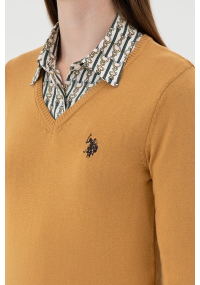 U.S. Polo Assn. Kadın Camel V Yaka Basic Kazak 50313590-VR015