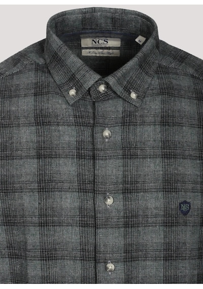 Erkek Gömlek Haki Uzun Kol Ekose Kareli Flanel Yün Tuşeli Slim Fit Düğmeli Yaka Shirt Ncs Jeans 7266-haki Haki