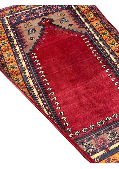El Dokuma Vintage Kafkas Halısı 103x160 Kırmızı %100 Yün Namazlık