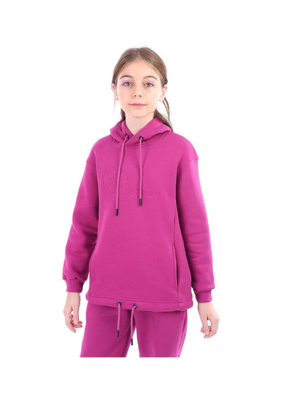 Kız Çocuk Oversize Kapüşonlu Cepli Düşük Omuz Baskılı Sweatshirt - Beli Ayarlanabilir & 3 İplik Şardonlu Mürdüm Kız Çocuk Oversize Kapüşonlu Cepli Düşük Omuz Baskılı Sweatshirt - Beli Ayarlanabilir & 3 İplik Şardonlu Mürdüm