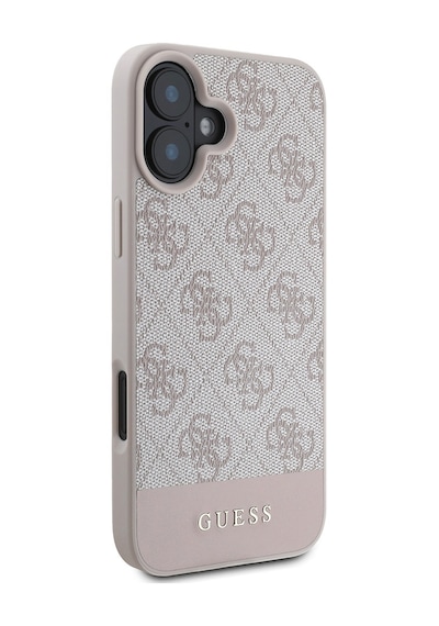 Apple Uyumlu iPhone 16 Kılıf Guess Lisanslı Pu Deri Şerit Logo Dizaynlı Kapak Pembe