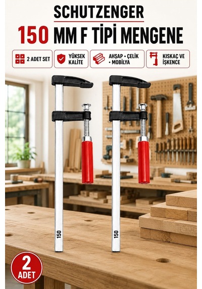2 Adet Yüksek Kalite 150mm F Tipi Ahşap Çelik Mobilya Atölye Mengene Işkence Kıskaç 150s8