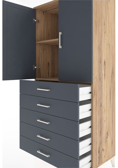 Hyperion Dolap 2 Raflı 5 Çekmeceli 2 Kapaklı 88x44x182 Çam-an... Çam