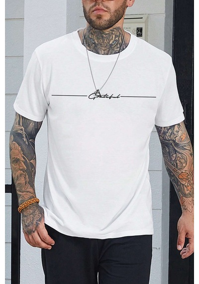 Erkek Baskılı Oversize Tshirt Beyaz