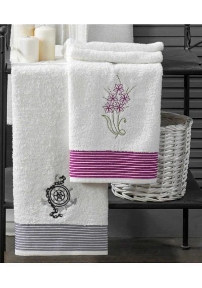 4 Parça Aile Bornoz Seti Kadın Erkek Havlulu Bornoz Takımı Beyaz Set - Mh01170 1 Çok Renkli