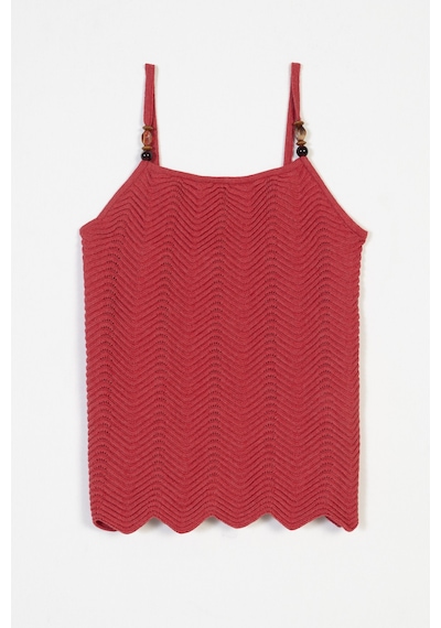 Halter Yaka Boncuk Detaylı Askılı Triko Top Kırmızı