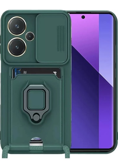Newface Xiaomi Redmi Note 13 Pro Plus Kılıf Zuma Kartvizitli Yüzüklü Silikon - Yeşil