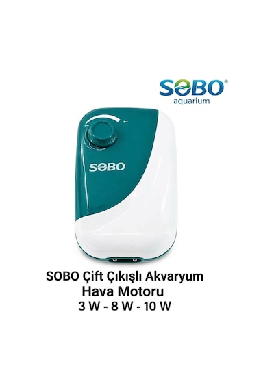 Sobo Aq-8 Çift Çıkışlı Akvaryum Hava Motoru 8w Ayarlanabilir Yüksek Performanslı Hava Pompası