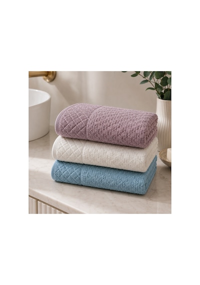 Gonca Kristal Desenli Renkli Havlu 50x90 Cm 3'lü Set %100 Pamuk - Mauve Sky Çok Renkli