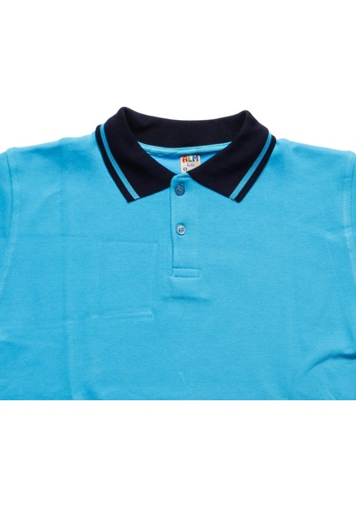 Lacivert Yakalı Turkuaz Uzun Kol Düz Renk Lakos Sweat Polo Yaka Sweatshirt