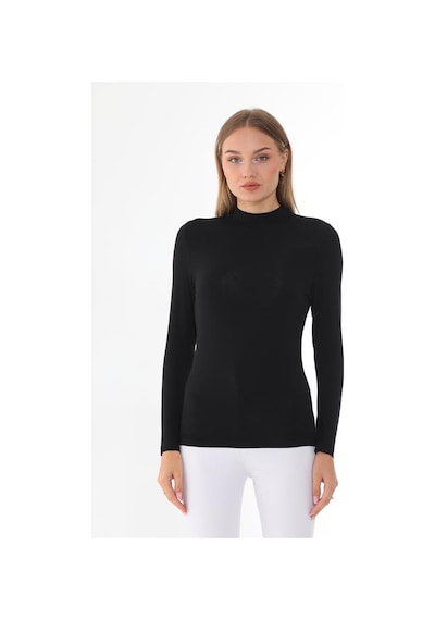 Kadın Modal Dik Yaka Slim Fit Tişört-siyah-siyah Siyah Kadın Modal Dik Yaka Slim Fit Tişört-siyah-siyah Siyah