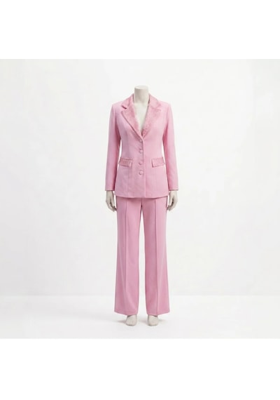 Orvelia Omuz Kristal Saçak Detaylı Pembe Blazer Ceket Ve Pantolon Takım