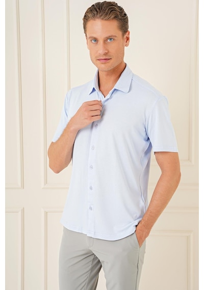 Efor Comfort Fit Spor Yaka Kısa Kol Esnek Pamuk Mavi Gömlek G 1573 Mavi