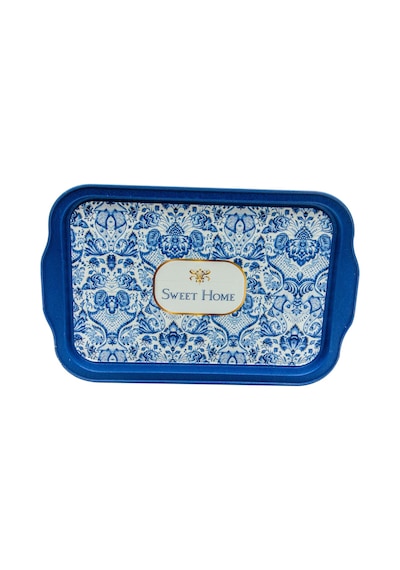 Azulejos Sweet Home Desenli Kulplu Metal Tepsi, 21 X 31 Cm