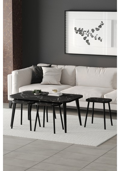 Roma Orta Sehpa Metal Ayaklı , 4+1 Orta Sehpa , 100 X 60 X 50 Cm Siyah Metal