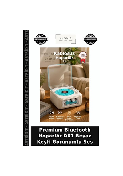 Premium Bluetooth Hoparlör D61 Beyaz Keyfi Görünümlü Ses