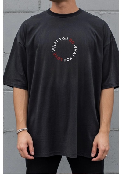 Freedom Store Unisex Oversize 24/1 Penye Dtf Baskılı Tişört - Dtf289 Siyah